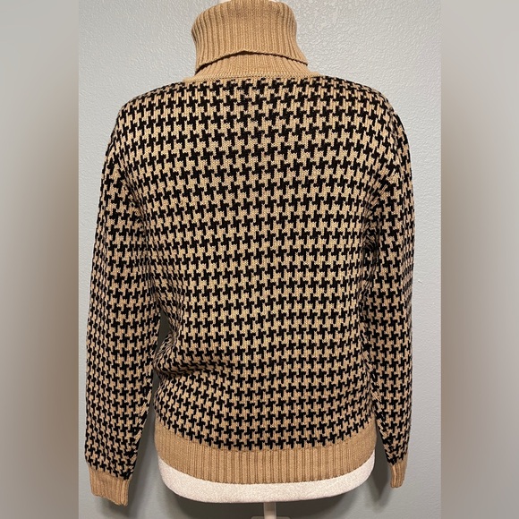 Ann Taylor 100% Extra Fine Merino Wool Sweater Brown Black Houndstooth Preppy XL - Picture 2 of 6